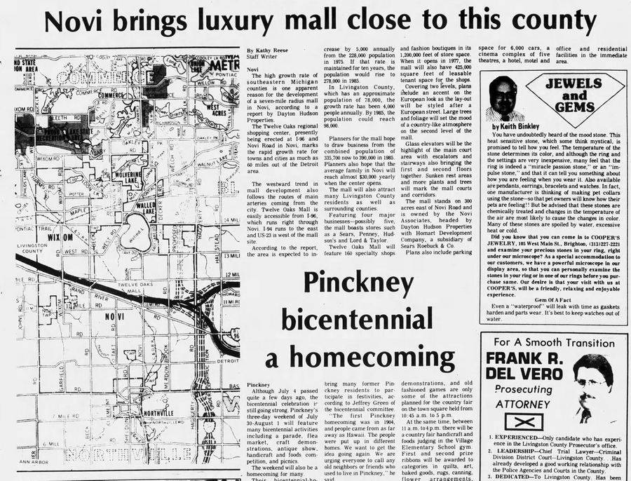 Twelve Oaks Mall - LIVINGSTON COUNTY DAILY PRESS AND ARGUS WED JUL 21 1976 (newer photo)
